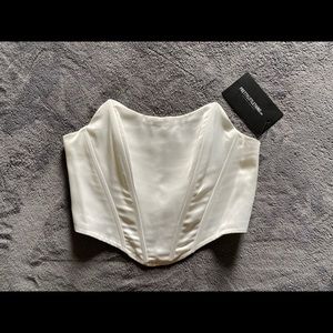 White Satin Pointed Hem Bandeau Corset